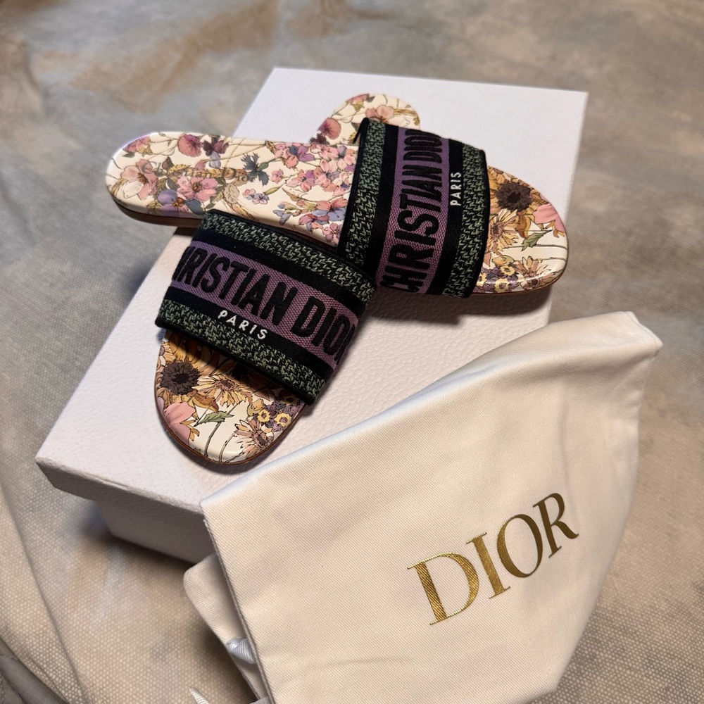 Dior Floral Sandals with Black and Pink Accents